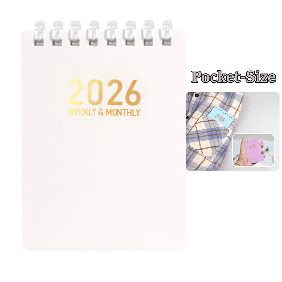 Fmxomd Pocket Calendar 2026, Weekly and Monthly Small Planner for Purse, A7 Size Jan.2026 - Dec.2026, 4.25" x 3" Mini Daily Planner/Agenda/Calendar Organizer for Women/Men, White