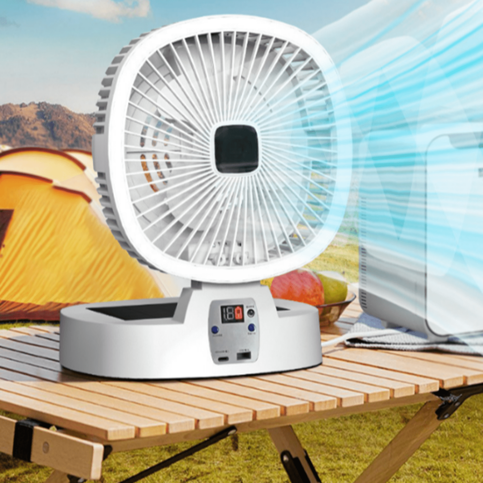Fmxomd Portable Fan Rechargeable with Solar Panel 2-in-1, Cordless Battery Powered Fan with Led Lantern, Quiet USB-C Table Fan for Travel Tent Hurricane Office Home Bedroom(White)