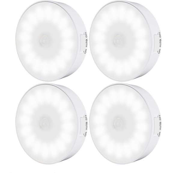 Fmxomd Rechargeable Night Light, Motion Sensor Battery Nightlight, Mini Stick-on LED Closet Light, Brightness for Bathroom, Bedroom, Kitchen, Washroom, Stairs, Hallway, 4-Pack