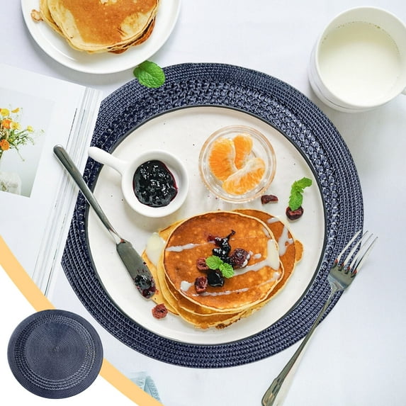 Fmxomd Round Braided Placemats 1Pack Table Mats for Dining Tables Woven Washable Non-Slip Place Mats 15 in, Navy