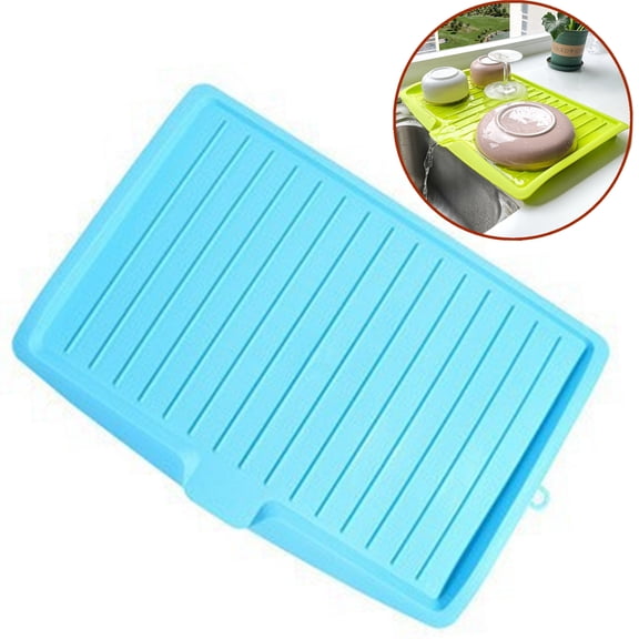 Fmxomd Silicone Dish Drying Mat for Kitchen Counter, Dish Drying Pad, Non-Slip Drain Pad with Built-in Drain, Heat Resistant Stone Drying Mat(17.6 "x 12.2", Blue)