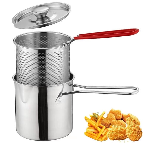Fmxomd Small Stainless Steel Deep Fryer Pot With Fry Basket, 2L Small Capacity Deep Fryer with Lid, Stock Pot,Stove Top Cooking Pot Deep Fryer With Basket For Cooking Chicken Wings, Seafood