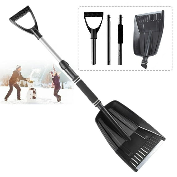 Fmxomd Snow Shovel for Car & Driveway, Upgraded 28"-33.5" Lightweight Plastic Shovel, Portable Foldable Snow Shovel for Emergency, Garden, Snow Removal, Heavy Duty Ice Shovel with Handle(Black)