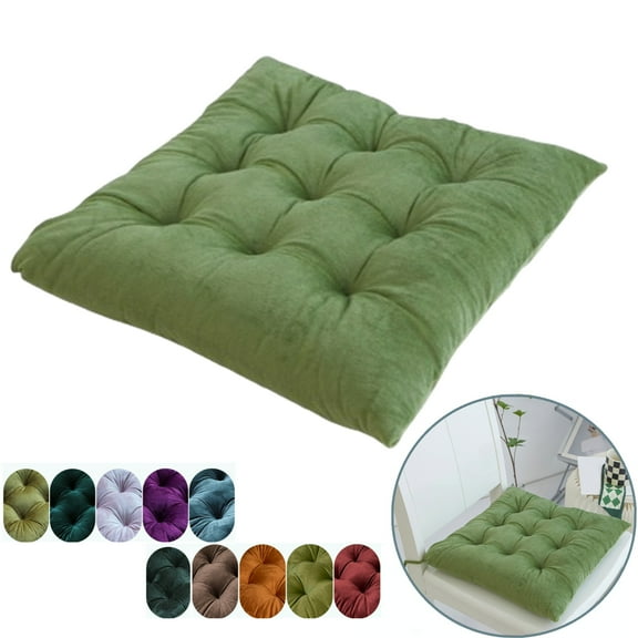 Fmxomd Soft Velvet Chair Pads with Ties Comfy Solid Seat Cushion for Dining Chairs, Office Chairs, Hardwood Floors (Army Green, 16"x16")