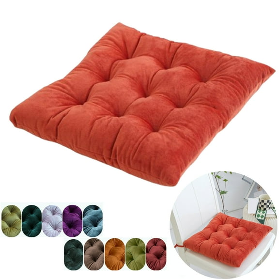 Fmxomd Soft Velvet Chair Pads with Ties Comfy Solid Seat Cushion for Dining Chairs, Office Chairs, Hardwood Floors (Orange, 16"x16")