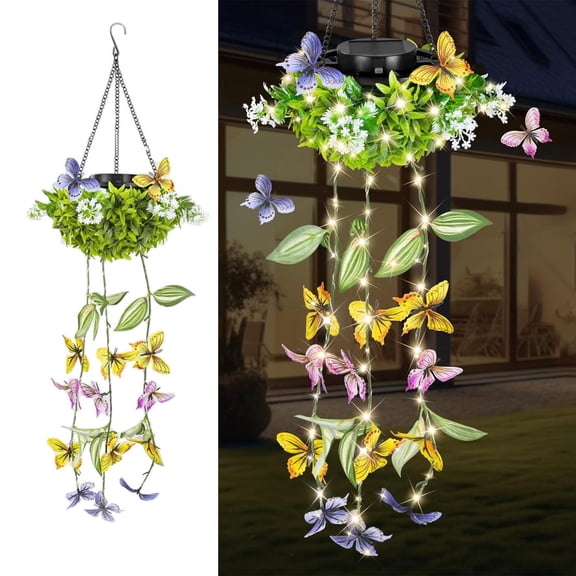 Fmxomd Solar Hanging Garden Lights - 1 Pack, LEDs Butterfly & Flower Decor, IP65 Waterproof Patio Lights for Outdoor Party Camping Poolside, Romantic Wedding, Gifts for Daughter Mom Grandma