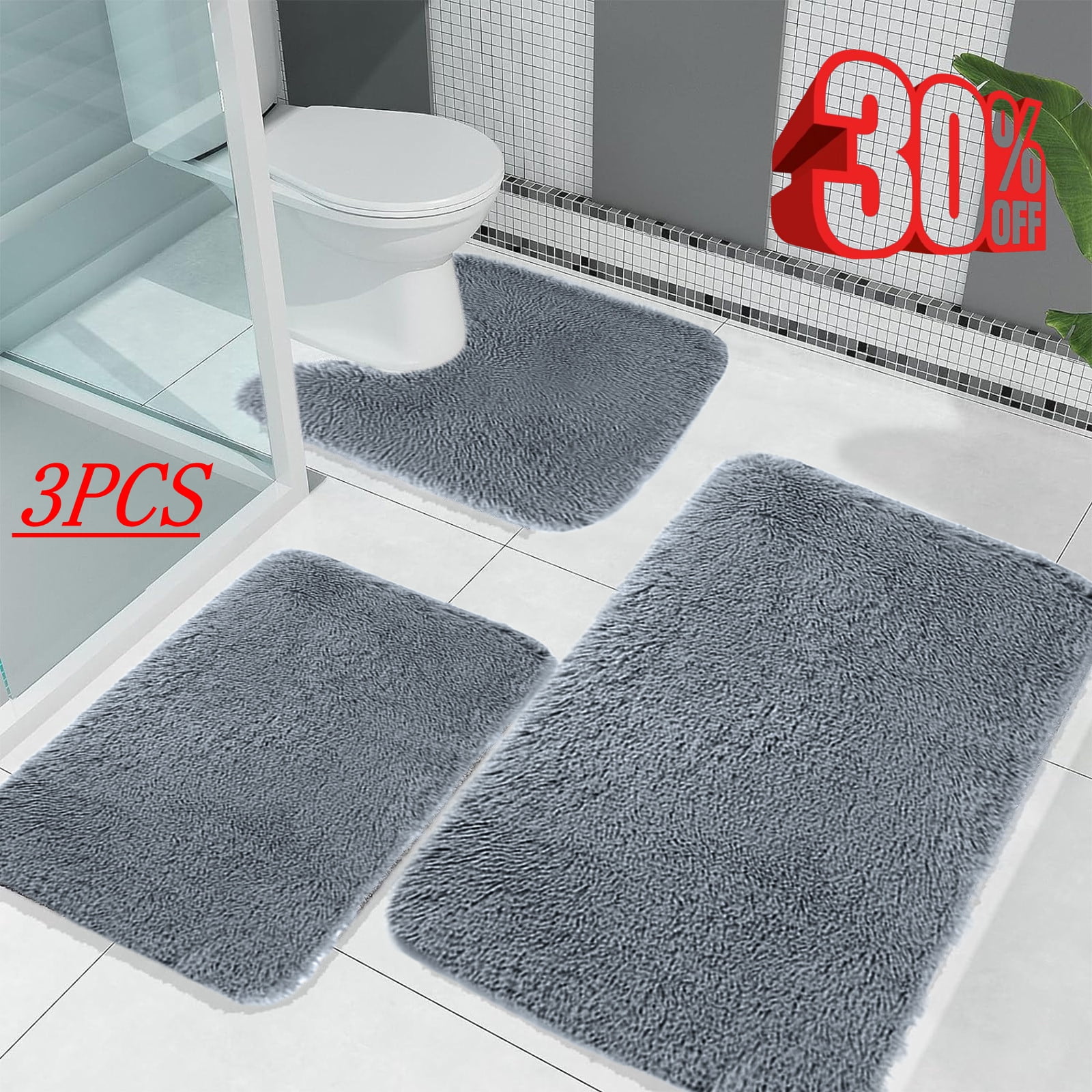 Fmxomd Solid Color Bath Mats 3 Set Bathroom Rugs For 3 Pcs Toilet Mats Universal Soft ...