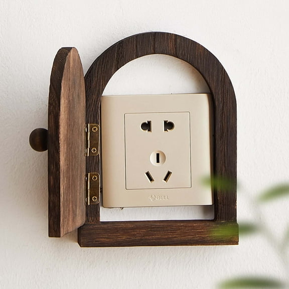 Fmxomd Self-Adhesive Outlet Cover – Creative Wooden Cover that Conceals Wall Plates、 Switches、Stains、Wall Holes – 5.7" Tall Fairy Door Outlet Covers, Brown