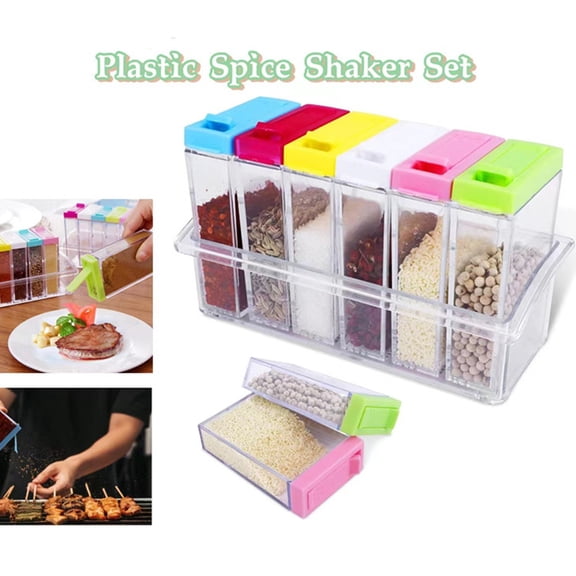 Fmxomd Spice Shaker Jars, Plastic Seasoning Shaker Box Condiment Set for Travel, Seasoning Storage Containers,6 Colors