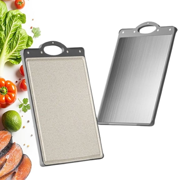 Fmxomd Stainless Steel Cutting Board, Double Sided Steel Bread Boards for Kitchen,Stainless Steel/Wheat Straw PP Board for Meat, Chopping,13" * 9.45",Dishwasher Safe