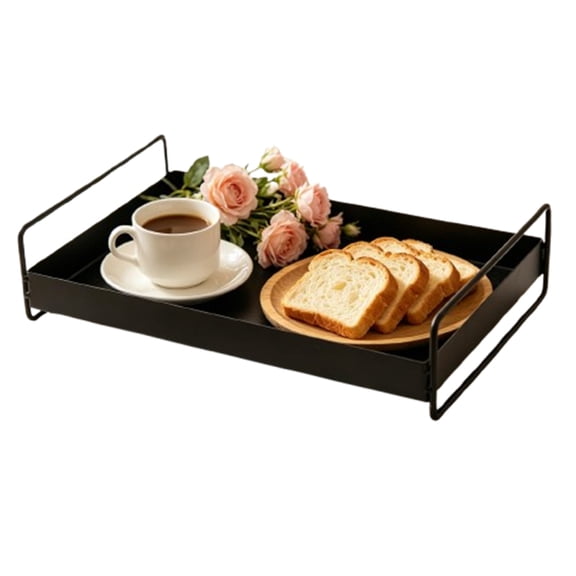 Fmxomd Stainless Steel Decorative Tray, 12.59 Inch Long, Jewelry Dish Cosmetics Organizer with Handle, Bathroom Clutter Serving Platter Small Storage Tray, Rectangle