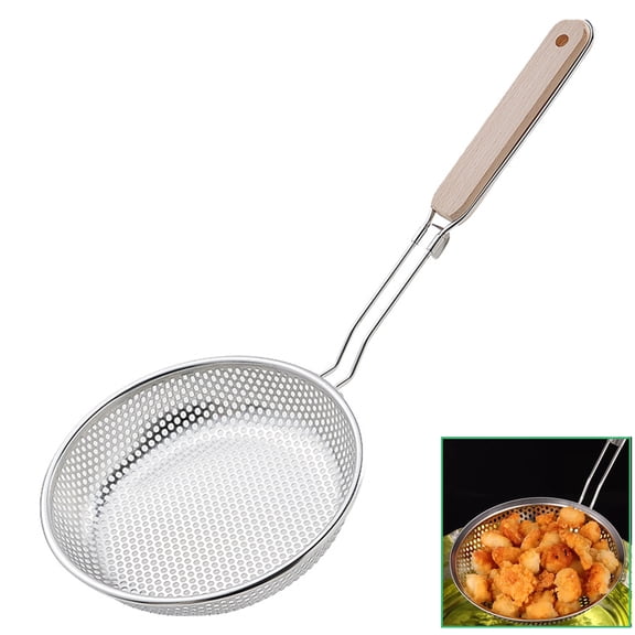 Fmxomd Stainless Steel Fine Mesh Strainers for Kitchen, Colander-Skimmer with Wood Handle, Sieve Sifters for Food, Tea, Rice, Oil, Noodles, Fruits, Vegetable, Silver
