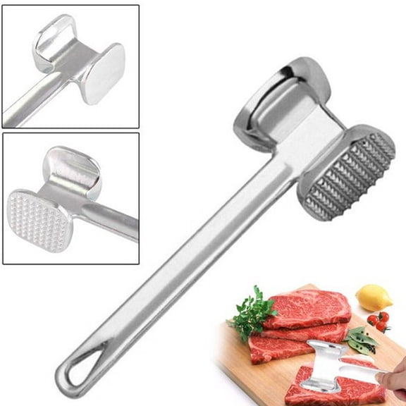 Fmxomd Stainless Steel Meat Tenderizer Tool, Premium Meat Mallet with Grip, Dual-sided Kitchen Mallet Ideal for Tenderizing Steak, Chicken Cutlet, Dishwasher Safe