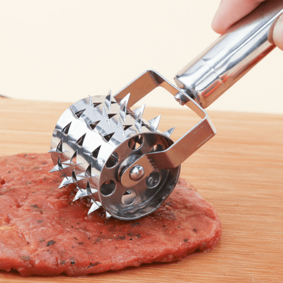 Fmxomd Stainless Steel Meat Tenderizers Roller, Rolling Meat Tenderizer with Ultra Sharp Needle Blades, Meat Rolling Hammer Meat Tenderizer for Kitchen Cooking Meat Tenderizing Steak, Beef