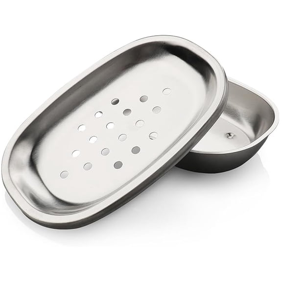 Fmxomd Stainless Steel Soap Dish with Double Layer Draining for Bathroom, Brushed Soap Box with Drainage, Shower Countertop Tray (1-Pack, Silver)