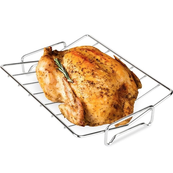 Fmxomd Stainless Steel Turkey Roasting Rack, V-shaped Racks for Smoking and Broiling Chicken, Bird, and Pork Tenderloin. Nonstick Cooking Rack for Roasting Pan. Kamado, Smoker