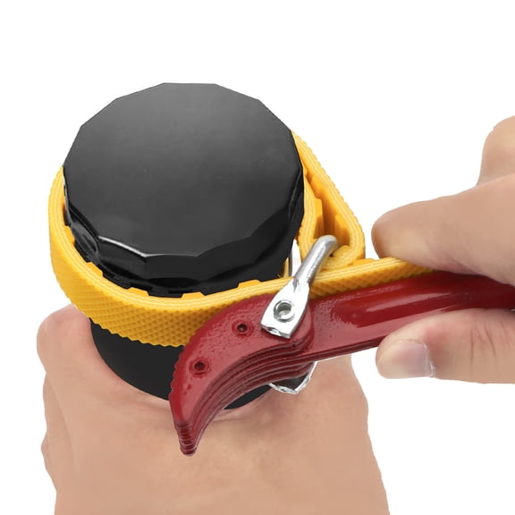 Fmxomd Strap Wrench Handle 8 Inches, Steel Handle Adjustable Strap Wrench for Replacing Water Filter, PVC Pipe Joints, Oil Filter, Swimming Pool Connection (Red Handle, Yellow Strap)