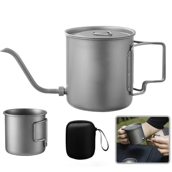 Fmxomd Titanium Camping Kettle Coffee Pot with Folding Handle & Removable Spout - Lightweight Tea Kettle Perfect for Backpacking, Hiking, and Picnic Enthusiasts