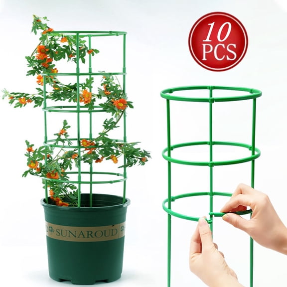 Fmxomd Tomato Cage Plant Support with Adjustable Rings, Orchid Stakes with Clips, Garden Trellis for Climbing Plants, Flower, Veggie, Includes Plant Ties & Clips (10 PCS)