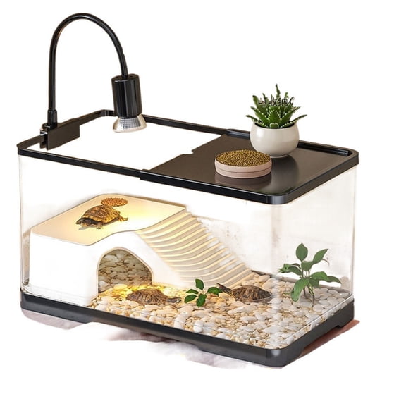 Fmxomd Turtle Tank, Turtle Aquarium with Basking Platform and Bottom Drainage, for Turtles, Crayfish, Crabs, Amphibians, Reptiles