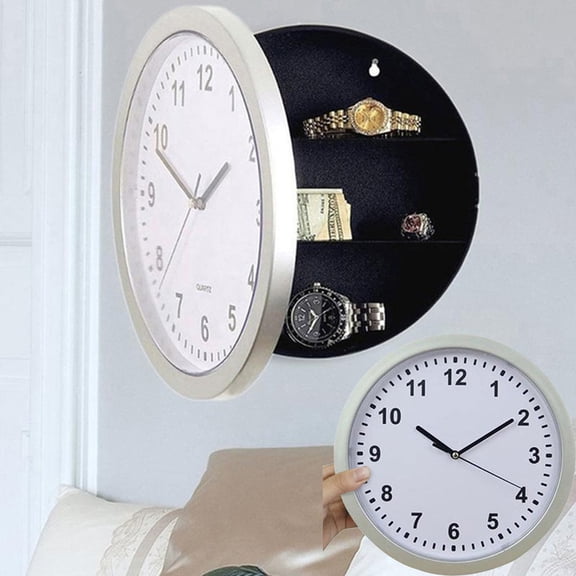 Fmxomd Wall Clock with Hidden Safe, 10 Plastic Secret Safe Wall Clock for Living Room Decor, Vintage Decor Clock Diversion Safe with Hidden Compartment, Cool Stuff for Your Room (White)