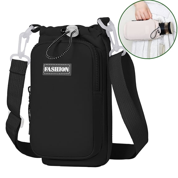 Fmxomd Water Bottle Holder with Strap Suitable for 32oz 40oz Insulated Water Bottle Carrier Sling Bag with Phone Pocket Crossbody Bag, Black