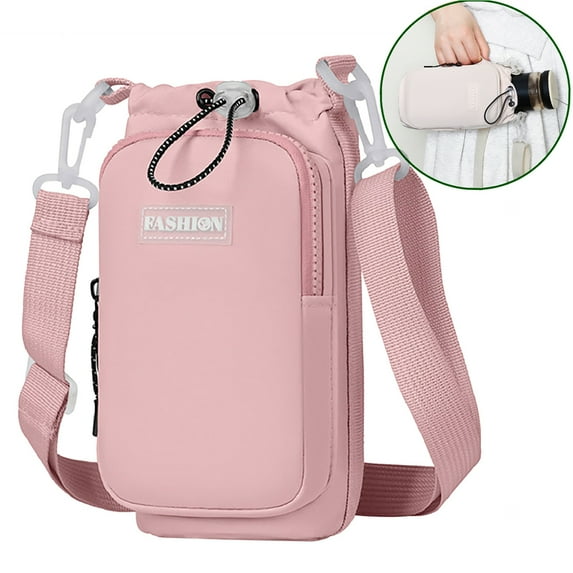 Fmxomd Water Bottle Holder with Strap Suitable for 32oz 40oz Insulated Water Bottle Carrier Sling Bag with Phone Pocket Crossbody Bag, Pink