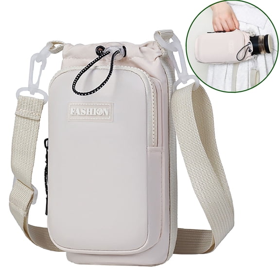 Fmxomd Water Bottle Holder with Strap Suitable for 32oz 40oz Insulated Water Bottle Carrier Sling Bag with Phone Pocket Crossbody Bag, White