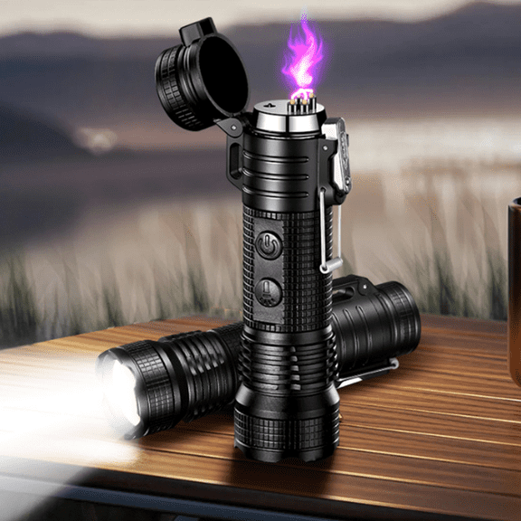 Fmxomd Windproof Arc Lighter Electric Lighter and LED Flashlight - 2 in 1 Fire Starter for Emergency Survival Kits, Camping, Hiking, All-Weather Outdoor Flashlights