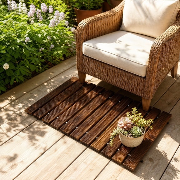 Fmxomd Wooden Garden Pathway - Pool Walkway for Above Ground Pools, Weather Resistant Carbonized Pine Roll Out Boardwalk for Outside Stepping Stones Outdoor Flooring (17x24Inch)