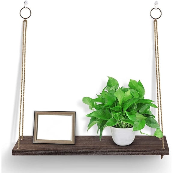 Fmxomd Wooden Wall Hanging Shelves for Boho Home Decor - Rustic Swing Rope Floating Shelf for Stylish Display and Organization in Living Rooms, Bedrooms, Bathrooms, and Kitchens