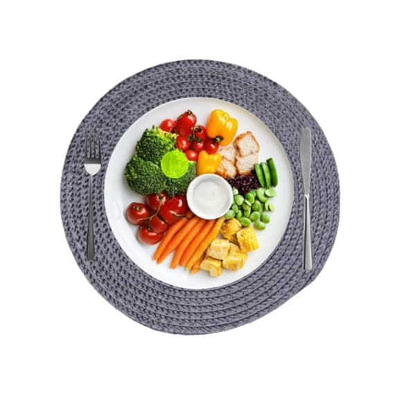 Fmxomd Woven Round Placemats, 15 Inch Kitchen Table Place Mats for Kitchen Dining Table Decorations Trivets Hot Dishes (Dark Gray)