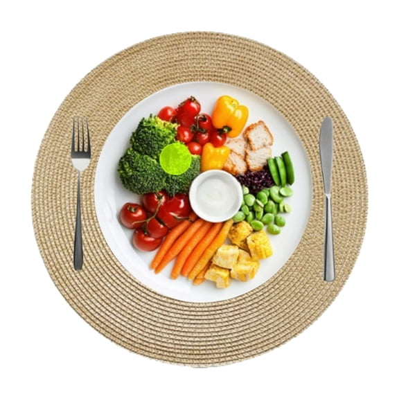 Fmxomd Woven Round Placemats, 15 Inch Kitchen Table Place Mats for Kitchen Dining Table Decorations Trivets Hot Dishes (Gold)