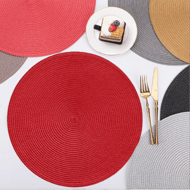 Fmxomd Woven Round Placemats, 15 Inch Kitchen Table Place Mats for Kitchen Dining Table Decorations Trivets Hot Dishes (Red)