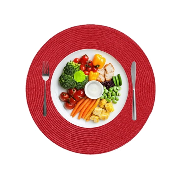 Fmxomd Woven Round Placemats, 15 Inch Kitchen Table Place Mats for Kitchen Dining Table Decorations Trivets Hot Dishes (Red)