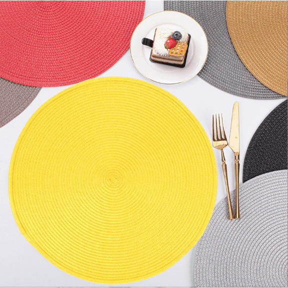 Fmxomd Woven Round Placemats, 15 Inch Kitchen Table Place Mats for Kitchen Dining Table Decorations Trivets Hot Dishes (Yellow)