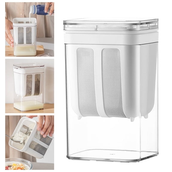 Fmxomd Yogurt Strainer with Lid, 1100ml Large Capacity Yogurt Maker Filter with Fine Mesh Bag, Whey Separator Kitchen Tool for Thick Yogurt Soybean Milk Kefir Cheese Soup Fruit Juice Coffee