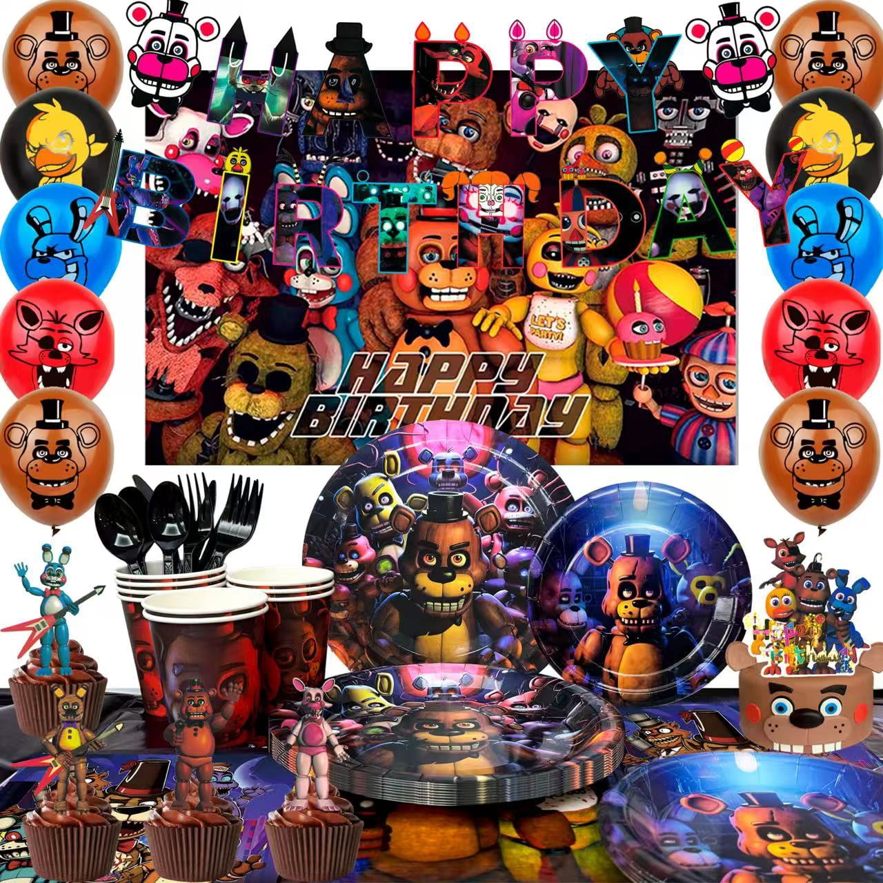 Fnaf Birthday Party Supplies, 112pcs Five Nights at Freddy's Birthday Decorations & Tableware Set - Banner Balloon etc Fnaf Birthday Decorations for Kids
