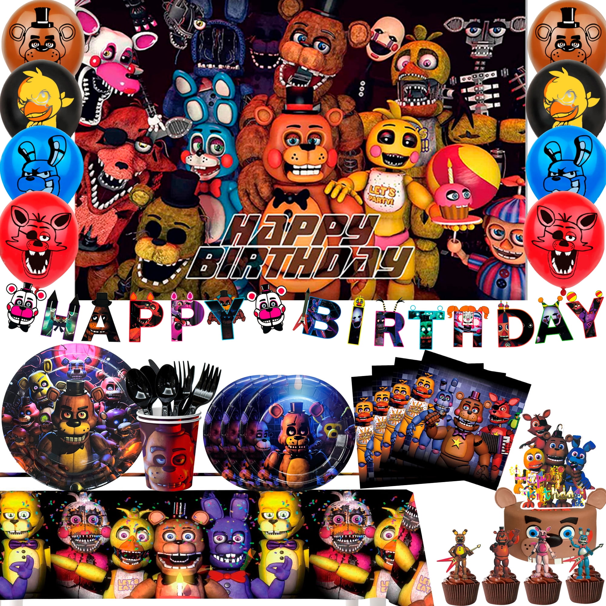 Fnaf Birthday Party Supplies, 112pcs Five Nights at Freddy's Birthday Decorations & Tableware Set - Banner Balloon etc Fnaf Birthday Decorations for Kids