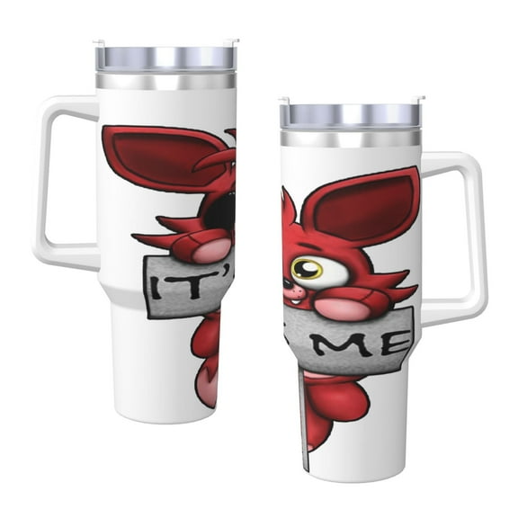 Fnaf Plush Foxy 40 Oz Tumbler With Handle And Straw Double Wall Stainless Steel Sublimation Tumbler With Handle Leakproof,Bpa-Free,Keep Cold Hours