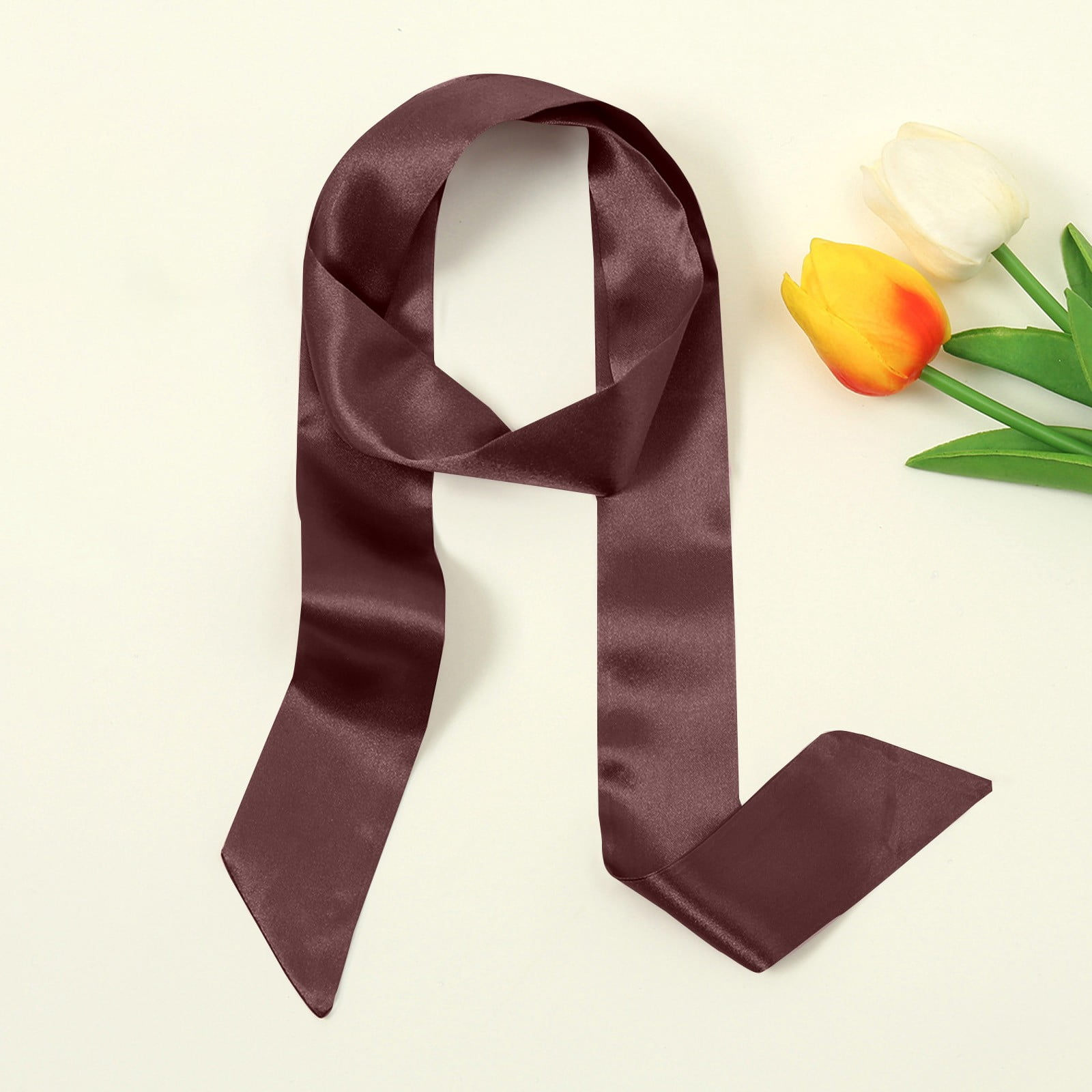 Fnhpitd Chiffon Neck Scarf Solid Color Satin Long Neck Wrap Skinny ...