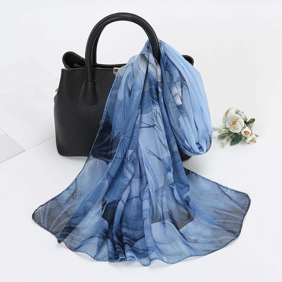 Fnhpitd Lightweight Scarf Fashion Scarves Elegant Floral Pattern Sheer Scarfs Sunscreen Shawls Wraps Dark Blue One Size