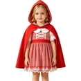 thumbnail image 1 of Fnhpitd Toddler Girls 2-Piece Little Red Riding Hood Halloween Outfit, Plaid Short Sleeve Dress Red Hooded Cape Costume Set Red 12M, 1 of 9