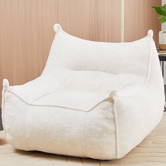 Fnkosi 25" Bean Bag Chair for Kids, Lambswool Bean Bag Supports Up to 550 lbs, No Assembly Required, Beige