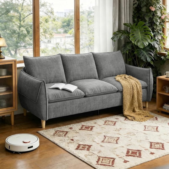 Fnkosi 3 Seater Sofa with Deep Seat & 3 Cushions, Comfy Upholstered Couch for Living Room, Bedroom, Apartment, Gray