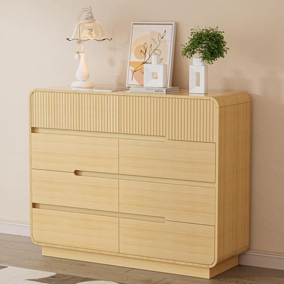 Fnkosi Natural Oak 8 Drawers Dresser, 57.9" Wide Modern Chest of Drawers , Dresser TV Stand Up to 45 Inch TV, Wood Drawer Organizer for Bedroom, Living Room, Hallway