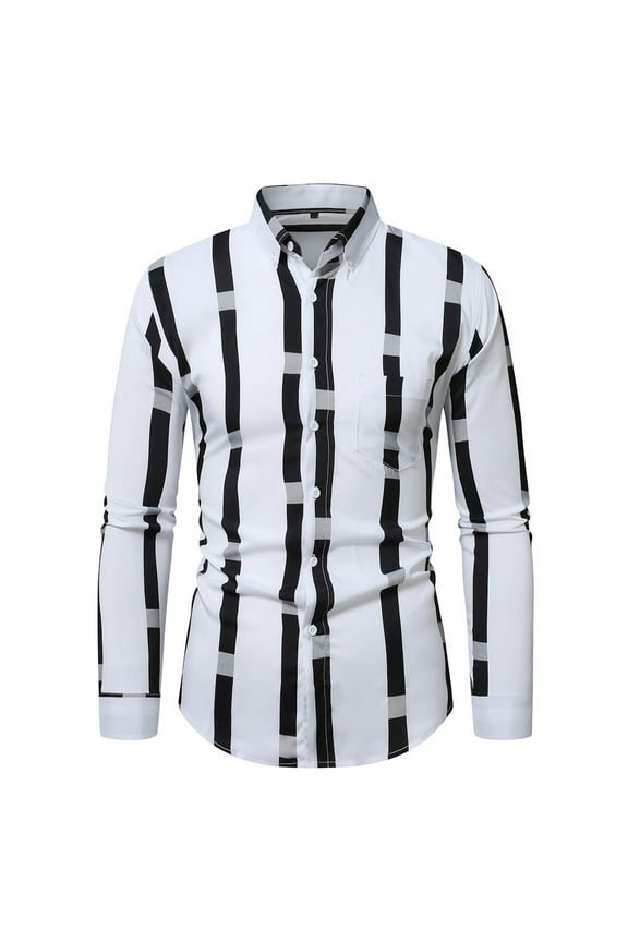 2XL Men's White Striped Polyester Shirt - Slim Fit Button Down, Chest Pocket, Wrinkle Resistant, Easy Care, Casual Semi-Formal