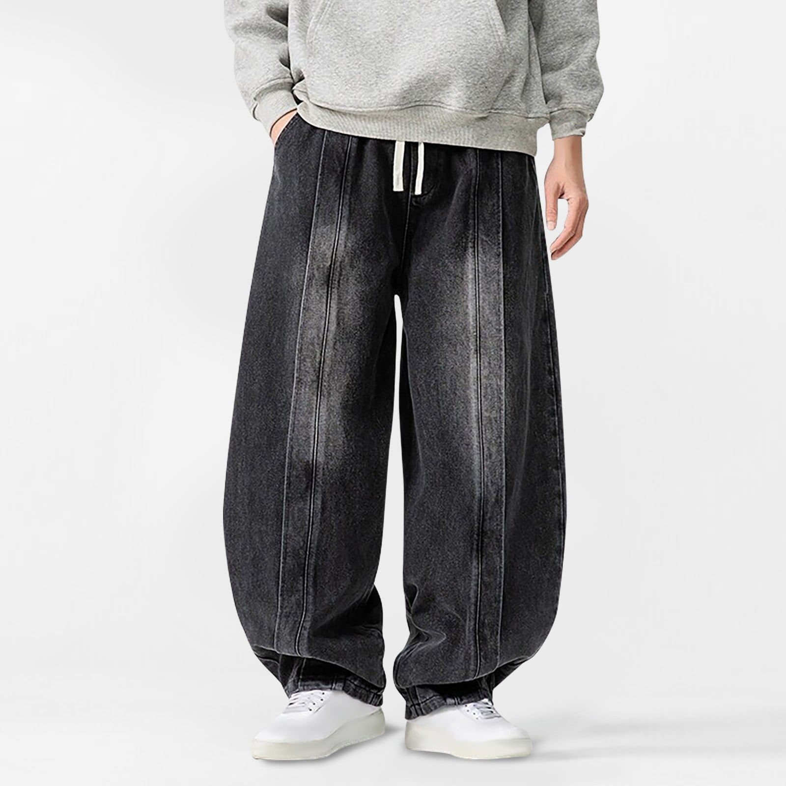 Fnnxeal Big & Tall Men's Black Oversized Baggy Denim Pants - Size