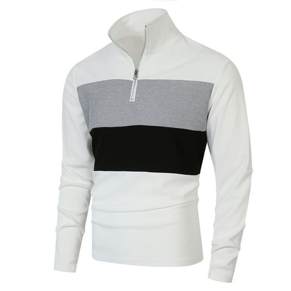 Fnnxeal Big & Tall Men's Nylon Spandex Color Block Half-Zip Top - White, Size 3XL, Comfortable Flexible Casual Daily Wear