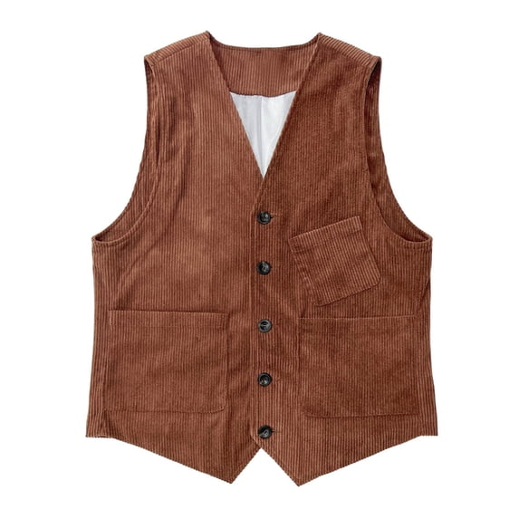 Fnnxeal Big & Tall Mens Corduroy Vest, Orange Slim Fit Waistcoat for Fall & Wedding, Stretch Cotton 5-Button V-Neck with Pockets, Casual Layering,Size 2XL